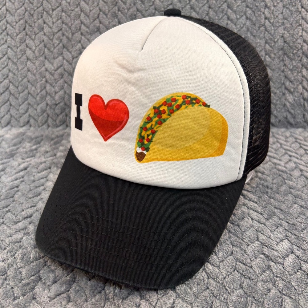 I Love Tacos Mens Black White‎ Pugs Trucker Hat Snapback Graphic Cap OSFM